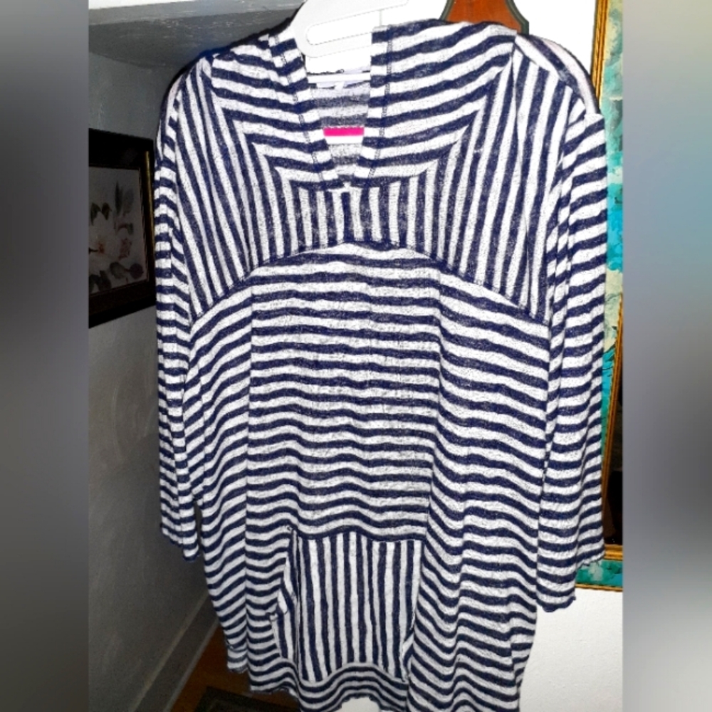 Navy and White Striped Hoodie